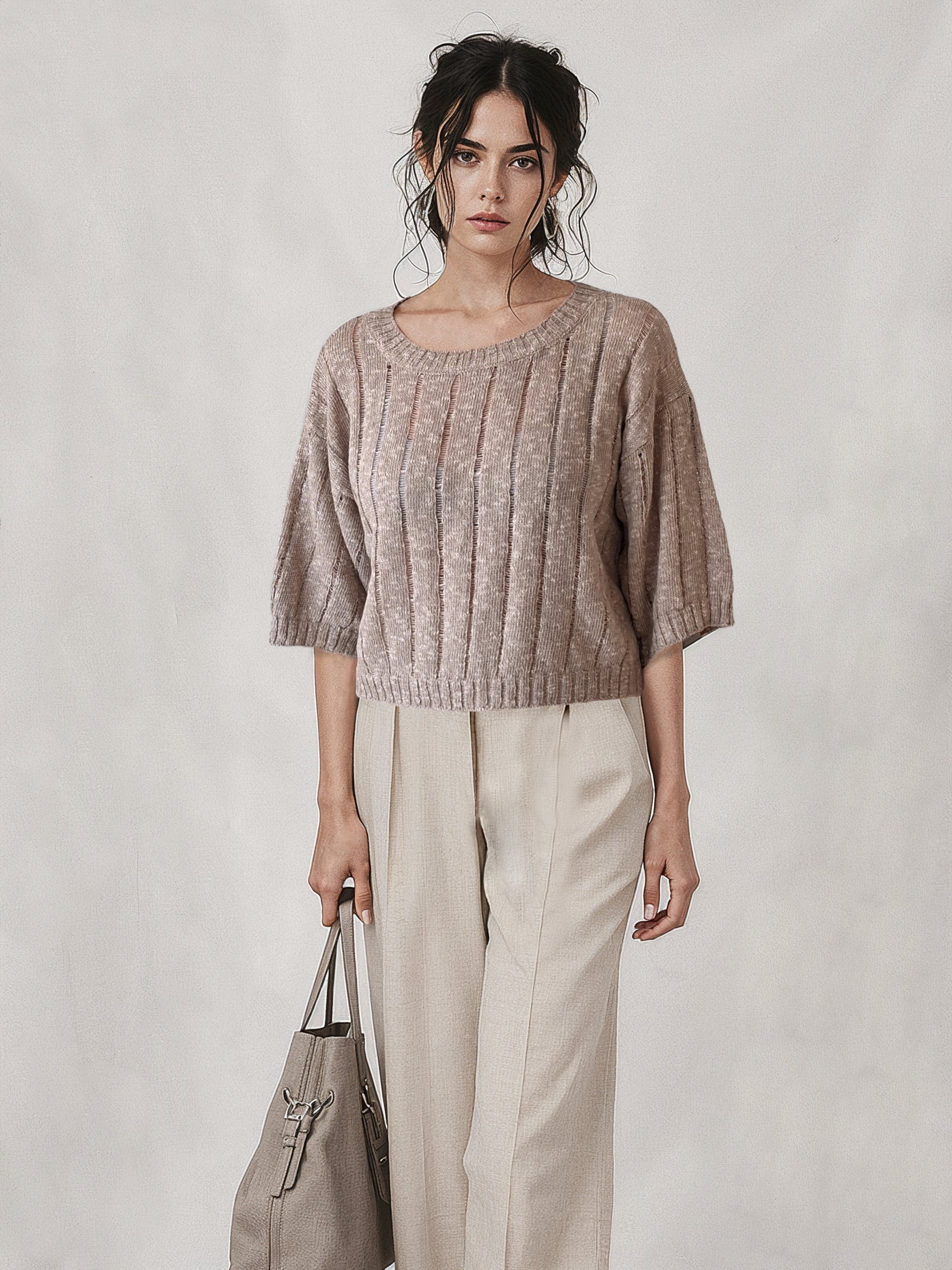 Maglia Soffio Noce in Cotone‑Cashmere