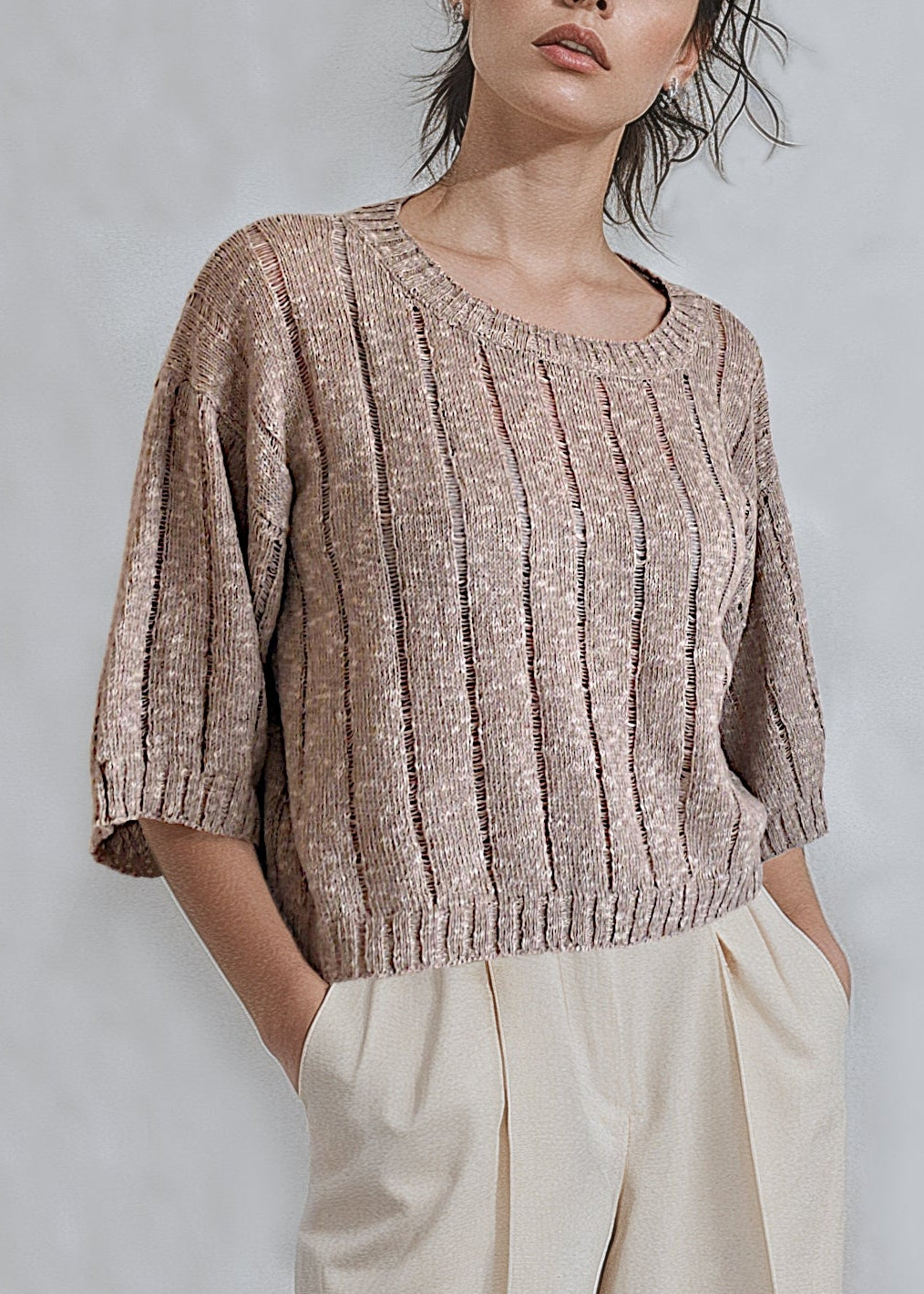 Maglia Soffio Noce in Cotone‑Cashmere